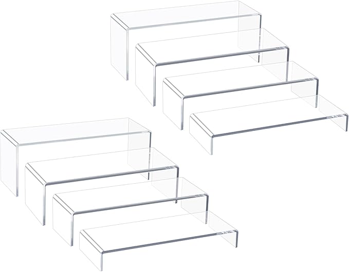 Acrylic Display Risers,12'' Large Display Stands, Thickened to 0.2''(5mm) Stackable Acrylic Shelves for Perfume Display, Clear Risers for Cupcake Stand,Pop Figurines,Tumbler,Food (Clear, 8PCS)-Ruum Studio Home