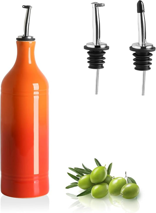 Sweejar Ceramic Olive Oil Dispenser Bottle, 20 Oz EVOO Oil and Vinegar Dispensing Bottle with Spout for Kitchen, Set of 1, 24 Fl Oz (Gradient Orange)-Ruum Studio Home