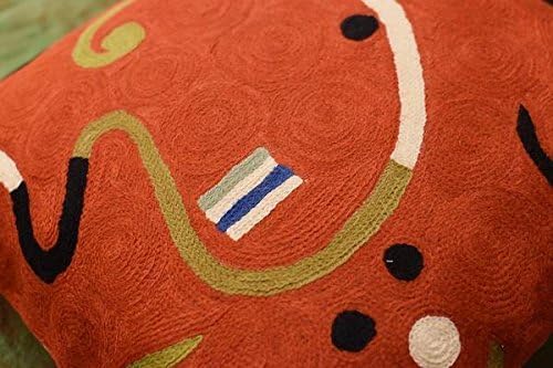 Kandinsky Modern Pillow Cover - Orange Ribbon | Mid Century Chair Cushions | Orange Abstract Pillows | Contemporary Pillowcase | Modern Couch Pillows | Hand Embroidered Cushion | Wool Size 18x18-Ruum Studio Home