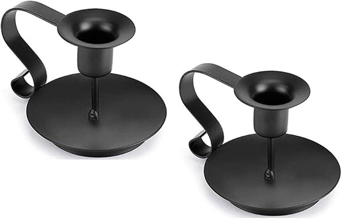 Black Metal Taper Candle Holders Set of 2, Vintage Chamberstick Candle Holder with Handle for Taper Candles, Farmhouse Rustic Candle Holders for Table Decor, Halloween Christmas Decoration-Ruum Studio Home