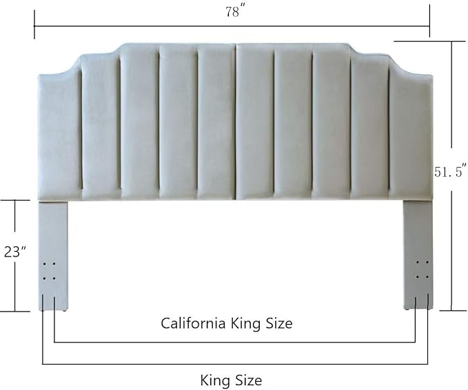 24KF Steel Gray Velvet Tufted King Upholstered Headboard, Modern Vertical Channel Design California King Headboard with Stepped Silhouette Top Edge, Steel Gray-Ruum Studio Home