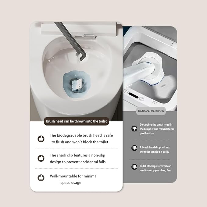 Disposable Toilet Brush with Replaceable Heads, Wall-Mounted Holder, Hygienic Bathroom Cleaning Tool (WhiteToilet Brush + 18 Refills)-Ruum Studio Home