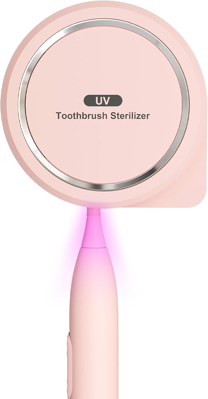 UV Toothbrush Sanitizer Holder, Toothbrush Sanitizer and Holder Cover Caps with Fan Drying, Rechargeable Portable Toothbrush Cleaner Case Fits Most Electric and Manual Toothbrushes (Pink)-Ruum Studio Home