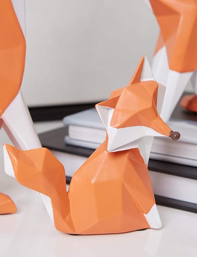 HAUCOZE Fox Figurine Gifts Geometric Sculpture Decor Animal Gifts Statue Polyresin Arts 4.0 inch-Ruum Studio Home