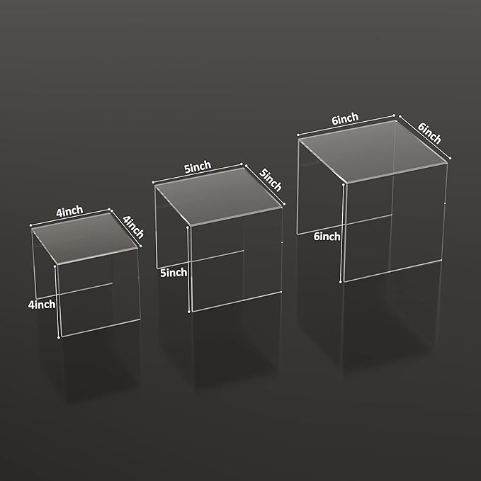 Square Acrylic Shelf Risers 3pcs, Acrylic Dessert Table Display Set, Clear Acrylic Showcase Collectibles Display Shelf for Funko Pop, Cupcake, Toys, Watches, Table Decorations - 4''x5''x6''-Ruum Studio Home