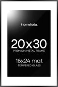 Homeforia 20x30 Poster Frame Black, High End Metal 20 x 30 Picture Frames with Mat 16 by 24 inch Photo, 30x20 Large Frame for Wall, 20x30 Thin Frame Matted to 16x24, Tempered Glass, Wall Kit, Set of 1-Ruum Studio Home