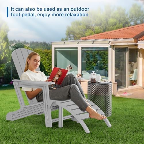 Adirondack Ottoman, All Weather Foot Rest for Adirondack Chair, HDPE Plastic Adirondack Footstool,Outdoor Footrest for Patio,Backyard, Lawn, Fire Pits,Grey-Ruum Studio Home