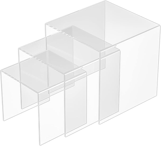 Clear Acrylic Risers 3 pcs, Square Acrylic Food Display Stands Tabletop, Display Shelf for Vendors, Collectibles, Funko Pop, Food, Glasses, Perfume, Small Plants - 5''x6''x7''-Ruum Studio Home