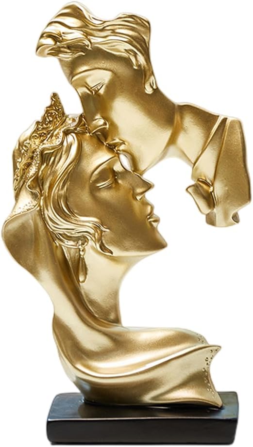 Couples Kiss Sculpture,Abstract Art Couple Sculpture Home Furnishing Resin Statue Decoration Romantic Statue Used for Home Decoration, Wedding, Gift. (Gold)-Ruum Studio Home