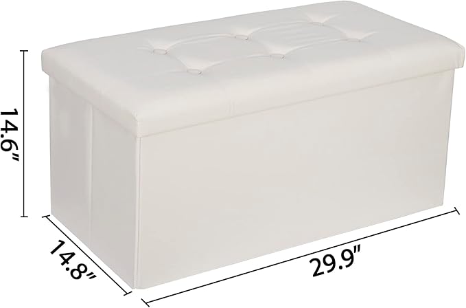 SUPER DEAL Folding Storage Ottoman Bench, Waterproof Faux Leather Ottoman Padded Seat Footrest Bench for Living Room, Bedroom, Entryway, Small Spaces, 15 x 30 x 15 inches, Creamy White-Ruum Studio Home