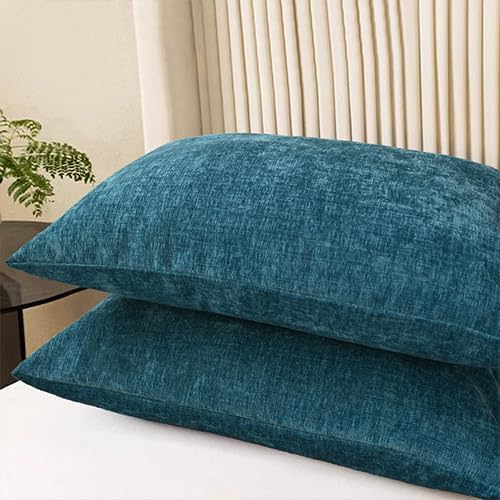 CaliTime Throw Pillow Covers Decorative 20 X 26 Inches Pack of 2 Cozy Chenille Standard Pillow Shams Cases for Couch Sofa Bed Living Room Home Ocean Blue-Ruum Studio Home
