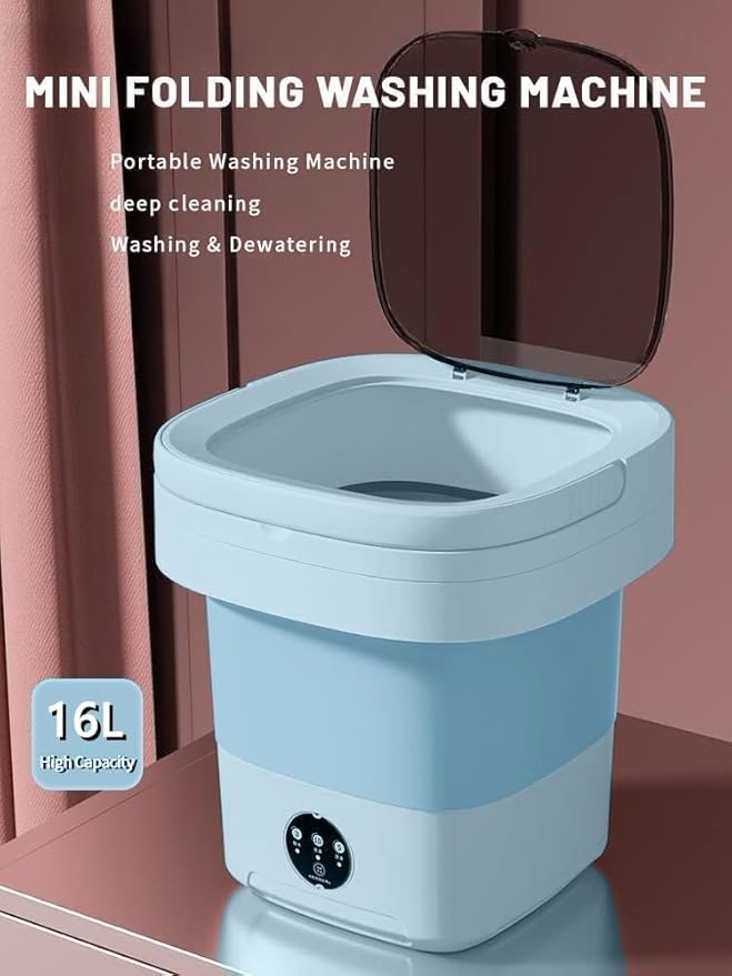 Portable Washing Machine, Mini Washer,16L Upgraded Large Capacity Foldable Washer.Deep Cleaning of Underwear, Baby Clothes and Other Small Clothes.Suitable for Apartments, Dormitories, Hotels.(Blue)-Ruum Studio Home