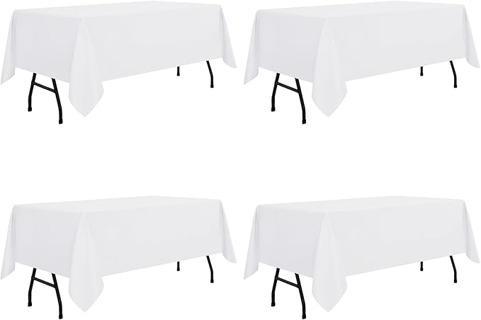 sancua 4 Pack White Tablecloth 60 x 84 Inch, Rectangle Table Cloth for 4ft Tables - Stain and Wrinkle Resistant Washable Polyester Table Cover for Dining Wedding Banquet Party Buffet Restaurant-Ruum Studio Home