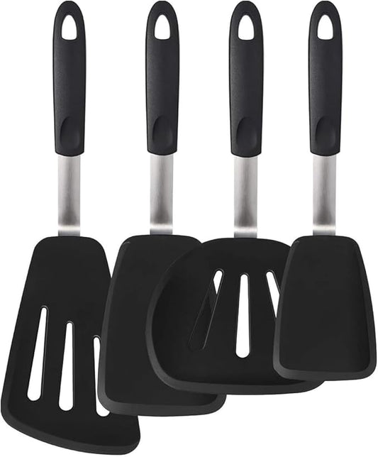 Set of 4 Silicone Spatula Utensils by Boxiki Kitchen. Professional Silicone and Stainless Steel Kitchen Spatula for Cooking, Pancakes, Eggs and Fish.-Ruum Studio Home