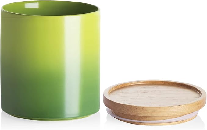 Sweejar Ceramic Food Storage Jar, Stackable Kitchen Canisters, Containers with Airtight Seal Wooden Lid for Serving Ground Coffee, Tea, Sugar, Salt and More - 16 Fl Oz (Gradient Green)-Ruum Studio Home