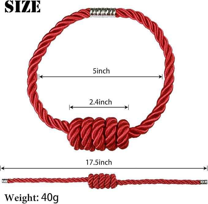 Fenghuangwu 2Pack Magnetic Curtain Tiebacks – Bohemian Style Handmade Woven Tie-Backs for Drapes,Elegant Exquisite Knot Holdbacks,Outdoor Boho & Modern Home Decor -Red-Ruum Studio Home