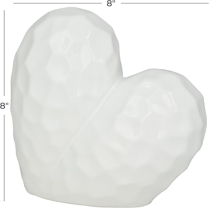 Deco 79 Porcelain Ceramic Heart Decorative Sculpture Dimensional Angled Origami Inspired Home Decor Statue, Accent Figurine 8" x 3" x 8", White-Ruum Studio Home