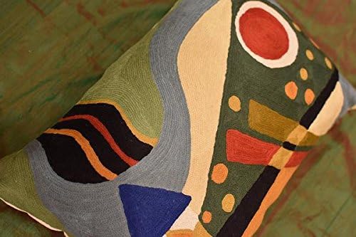Lumbar Kandinsky Pillow Cover | Green Abstract Pillows | Modern Chair Cushion | Farmhouse Cushions | Handmade Wool Size 14x20-Ruum Studio Home