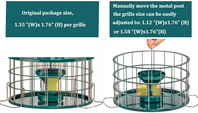 Upgraded Caged Bird Feeders Squirrel-Proof, Flexible Adjustment of Grille Size, 3 Lbs Seed Capacity, DIY Starling-Proof Caged Tube Hanging Wild Bird Feeder, Attract Small Birds(Deep Green)-Ruum Studio Home
