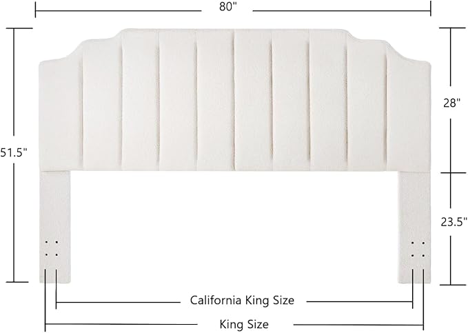 24KF White Teddy Fabric Tufted King Upholstered Headboard, Modern Vertical Channel Design California King Headboard with Stepped Silhouette Top Edge,6026-K-Teddy White-Ruum Studio Home