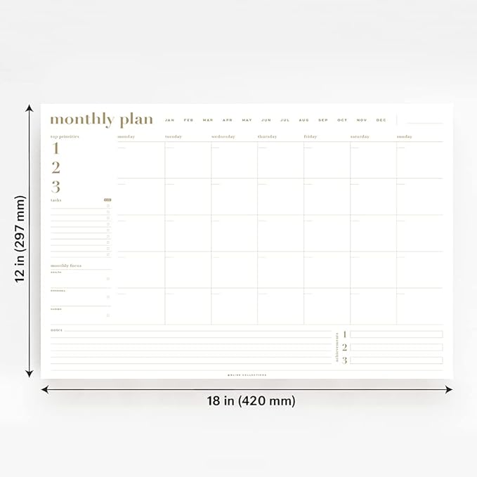 Bliss Collections Monthly Planning Pad, To Do List Notebook - Undated Tear-Off Sheets Notepad - Work Calendar, Organizer, Scheduler for Goals, Tasks - The Essential, 12" x 18", 18 Sheets-Ruum Studio Home