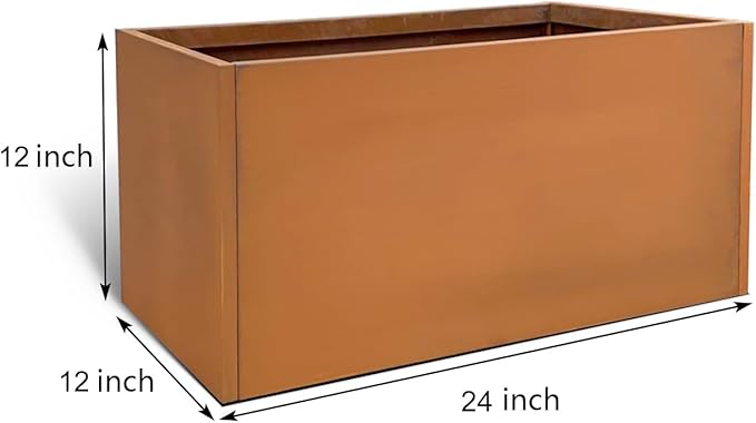 Corten Steel Planter Box Metal Outdoor Large Rectangular Rustic Durable Antique Detached for Commercial Residential Patio Deck and Backyard 24" x 12" x 12"-Ruum Studio Home