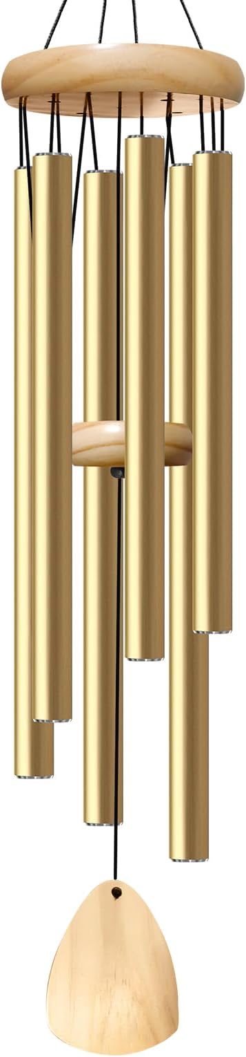 Large Aluminium Wind Chimes 37 Inches to Create a Zen Atmosphere Suitable for Outdoor, Garden, Patio Decoration. Classic Wind Chimes with Wind Catcher as a Gift for Unisex(Light Golden)-Ruum Studio Home