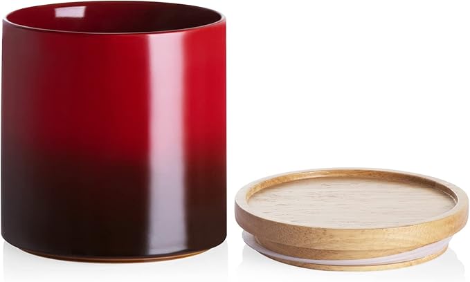 Sweejar Ceramic Food Storage Jar, Stackable Kitchen Canisters, Containers with Airtight Seal Wooden Lid for Serving Ground Coffee, Tea, Sugar, Salt and More - 16 Fl Oz (Gradient Red)-Ruum Studio Home