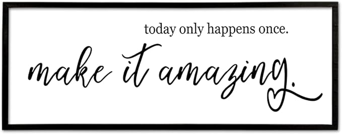 flowtorely Today Only Happens Once Make It Amazing Wall Decor 40"X15" Inspirational Quote Sign Large Vintage Wood Frame for Office Wall Hanging Art (Black)-Ruum Studio Home