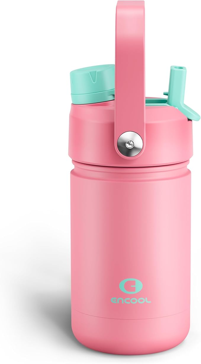 Kids Insualated Water Bottle with Straw - 12oz Stainless Steel Water Bottle with Dual Spouts, Leak-Proof, BPA-Free, Double Wall Vacuum Keeps Cold for 24 Hours for Sports, Travel, School (Tulip)-Ruum Studio Home