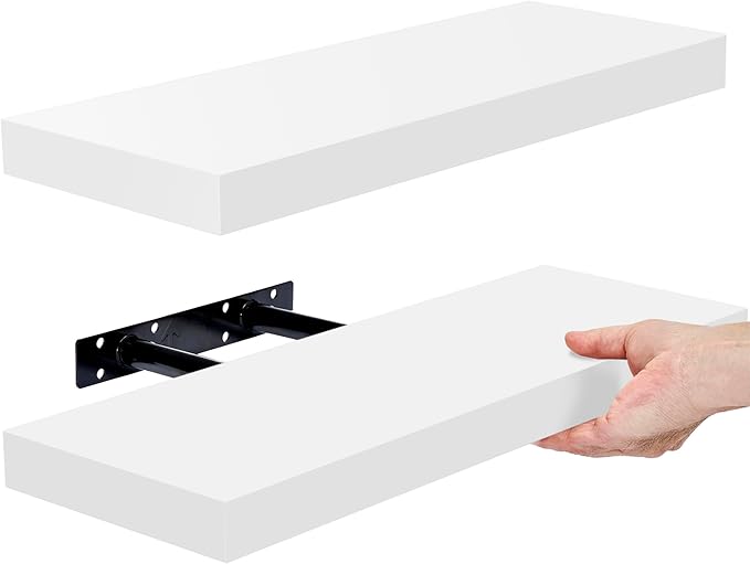 Sorbus Floating Shelves for Wall, Bathroom Shelves Wall Mounted for Kitchen, Bedroom, Bathroom Storage Over Toilet, Hanging Book Shelf for Wall Home Decor Living Room (White, 2 Pack)-Ruum Studio Home