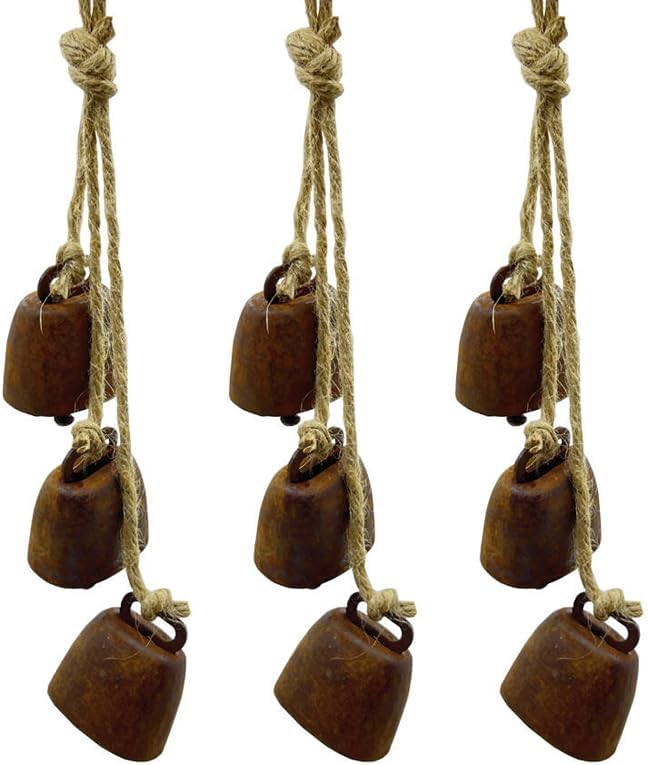 2pc Rustic Charm Bell - Handmade Hemp Rope Wind Chimes Hanging Decoration, Distressed Finish Cow Bell with Jute Hanging Rope, Perfect for Front Door, Outdoor, Window, and Home Decor,-Ruum Studio Home