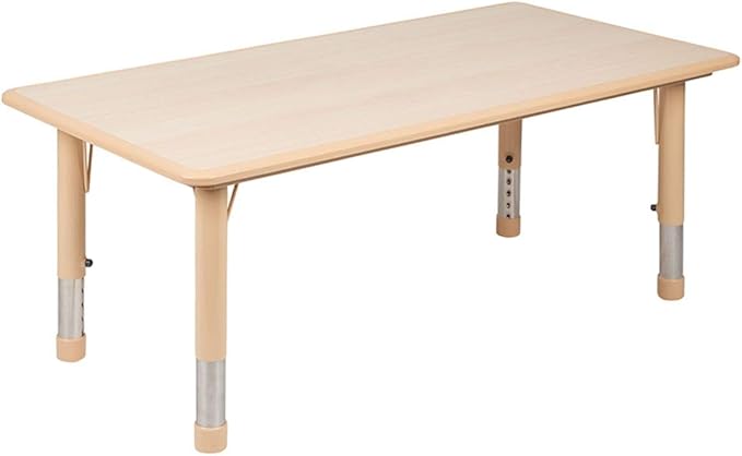 Flash Furniture Emmy Adjustable Classroom Activity Table with 6 Stackable Chairs, Plastic Activity Table for Kids, 23.625" W x 47.25" L, Natural-Ruum Studio Home