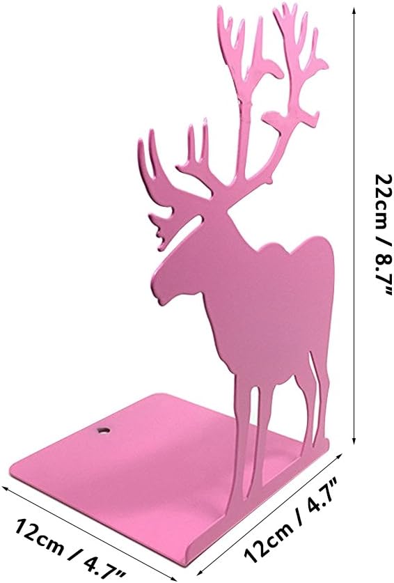 Winterworm Fashion Creative Cartoon Cute Iron Elk Moose Pattern Nonskid Metal Office Desk Bookends (Pink)-Ruum Studio Home