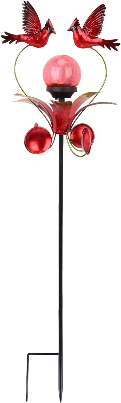 VCUTEKA Cardinal Solar Lights Outdoor Metal Garden Stake Waterproof Crackle Glass Globe Garden Decor Cardinal for Pathway, Lawn, Patio, Yard-Ruum Studio Home