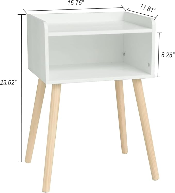 MaxSmeo White Nightstand, Small Bed Side Table for Small Spaces,Mid Century Modern Nightstand End Table with Storage and Solid Wood Legs for Bedroom Living Room(White)-Ruum Studio Home