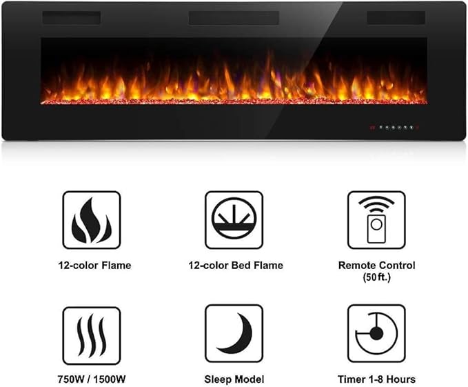 Antarctic Star 42 Inch Electric Fireplace in-Wall Recessed and Wall Mounted, Fireplace Heater and Linear Fireplace with Multicolor Flame, Timer, 750/1500W Control by Touch Panel & Remote-Ruum Studio Home