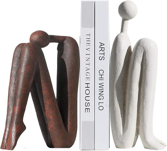 Decorative Bookends for Heavy Books, Thinker Statue Book Holders for Shelves & Office Desk, Abstract Decor Aesthetic Book Ends Stoppers, Modern Bookshelf Decoration-Ruum Studio Home