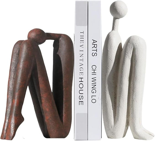 Decorative Bookends for Heavy Books, Thinker Statue Book Holders for Shelves & Office Desk, Abstract Decor Aesthetic Book Ends Stoppers, Modern Bookshelf Decoration-Ruum Studio Home