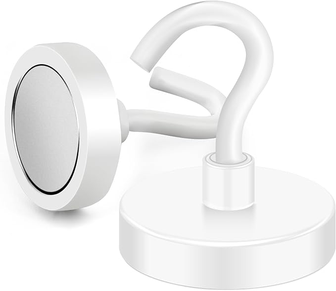 MIKEDE Strong Magnetic Hooks, 110Lbs Heavy Duty Magnetic Hooks for Cruise, Neodymium Earth Magnets with Hooks for Hanging, Super Metal Magnetic Hanger for Grill, Storage (White,10 Pack)-Ruum Studio Home