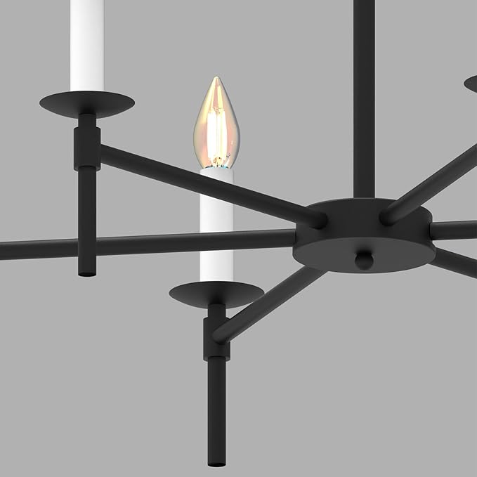 Black LED Chandeliers, Round Candle Hanging Lamp Ceiling, Modern Bedroom Chandelier Light Fixture for Kitchen Island Dining Room Living Room Farmhouse (Black-B 6Lights)-Ruum Studio Home
