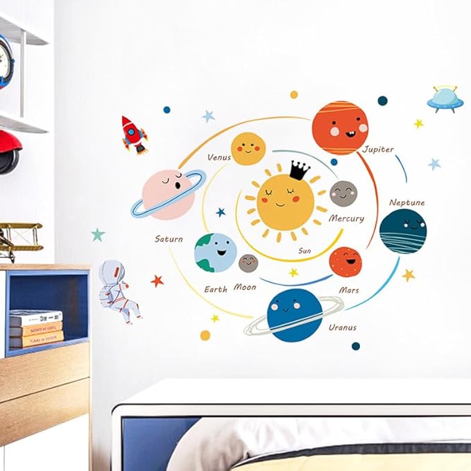 Quanhaigou 3D Solar Space Wall Decals Stickers Wall Murals Wallpaper Decor for Home Floor Living Room (Solar System)-Ruum Studio Home