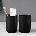 Matte Black Toothbrush Holders for Bathrooms - 2 Cups Ceramic Toothbrush Toothpaste Holders Set, Black Bathroom Tumbler Cups Reusable Toothbrush Cup Black Mouthwash Cup, Bathroom Counter Organizer-Ruum Studio Home