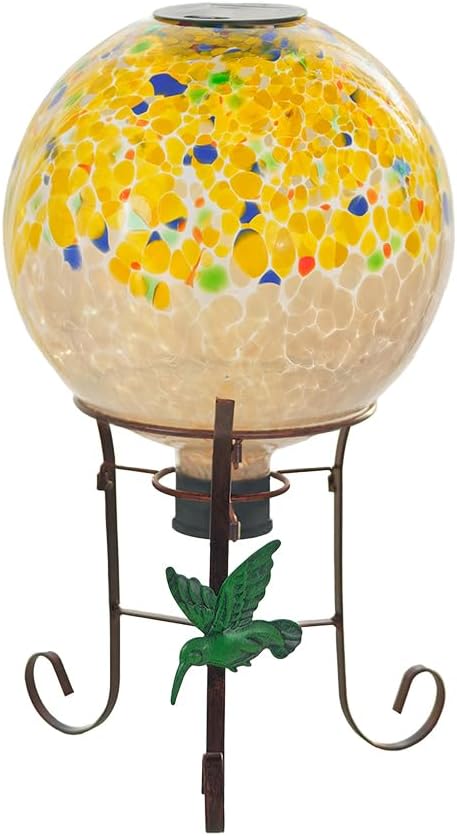 10" Diameter Solar Gazing Ball and 8.5" Metal Stand Indoor Outdoor Yard Art Ornament Coloful Spot Glass Globe Sphere Solar Gazing Balls for Garden,Lawn,Porch,Patio Birthday Gifts for Women,Mom-Ruum Studio Home