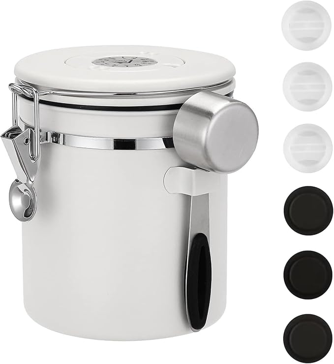 ShanSon Coffee Canister Airtight Coffee Container Stainless Steel Coffee Bean Storage Container with Scoop Coffee Canister for Beans Grounds Sugar Flour Tea Cereal,16OZ, White-Ruum Studio Home