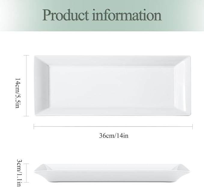 Rectangular Ceramic Serving Platters Set of 4, 14 inch Large Porcelain Serving Plates, White Appetizer Trays, Dishwasher Safe Plates for Steak, Charcuterie, Thanksgiving Turkey, Desserts-Ruum Studio Home