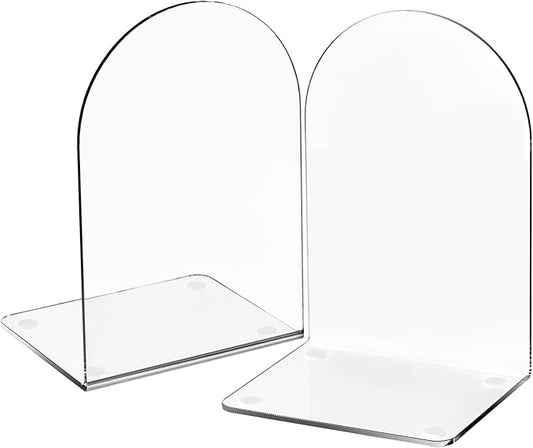 Lulonpon 2 Pieces Book Ends, Bookend, Books Ends for Shelves, Books Ends for Heavy Books, Clear Bookends, Acrylic Bookends for School, Library,Desktop Organizer and Book Shelves-Ruum Studio Home