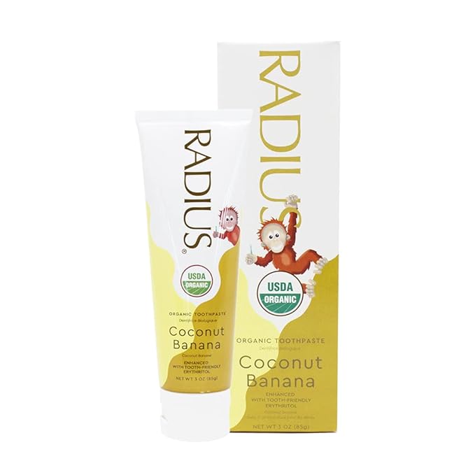 RADIUS USDA Organic Kids Toothpaste 3oz Non Toxic Chemical-Free Gluten-Free Designed to Improve Gum Health for Children's 6 Months and Up - Coconut Banana - Pack of 3-Ruum Studio Home