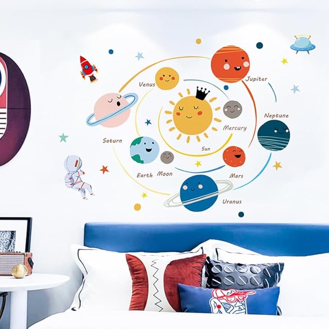 Quanhaigou 3D Solar Space Wall Decals Stickers Wall Murals Wallpaper Decor for Home Floor Living Room (Solar System)-Ruum Studio Home