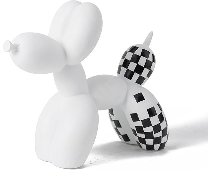 Vilead Resin Balloon Dog Statue with Checkered Pattern,Modern Home Decoration Trendy Animal Art Ornaments,Collection Figurine Bedroom Living Room Office Desktop Sculpture-Ruum Studio Home